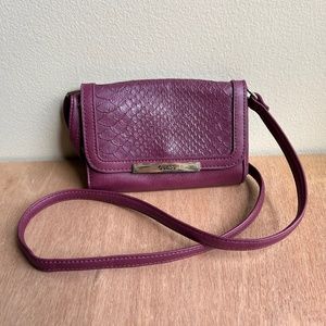 Guess Plum Faux Leather Wallet Small Crossbody Purse